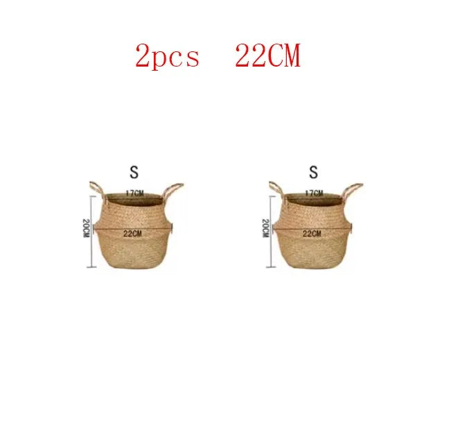 Boho Home Decor Seaweed Wicker Basket – Eco-Friendly Rattan Hanging Flowerpot & Storage Basket