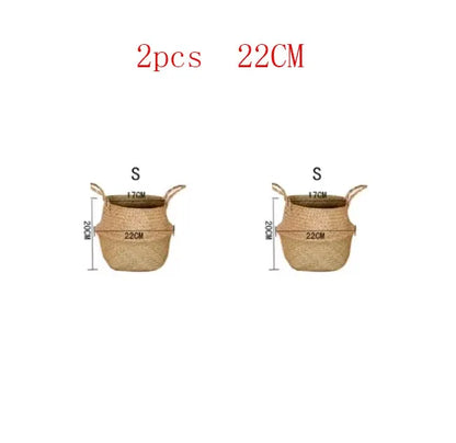 Boho Home Decor Seaweed Wicker Basket – Eco-Friendly Rattan Hanging Flowerpot & Storage Basket