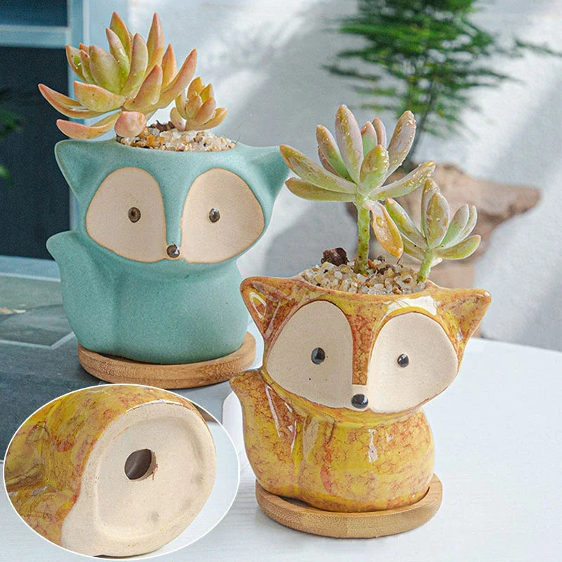 Boho Home Decor Ceramic Fox Plant Pot – Cute Mini Potted Succulent Planter for Home Decor