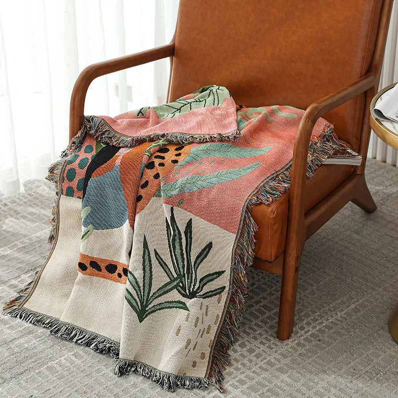 Boho Tassel Throw Blanket – Floral Lotus