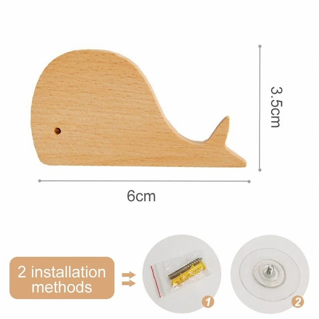 Cute Wooden Animal Wood Wall Hook – Beech Wood Decorative Hanger for Kids Rooms, Entryways, Kitchens & More (1pc)  Giraffe Rabbit Hippo Cat Octopus Lion Cat Dog Elephant Dog Nursery Turtle Mountain Squid Jellyfish Flower Tree