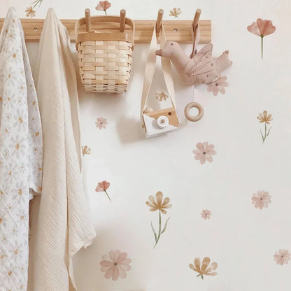 Boho Floral Leaf Wall Stickers – Removable 3D Vinyl Decals for Kids' Nursery & Home Decor - Neutral Flowers