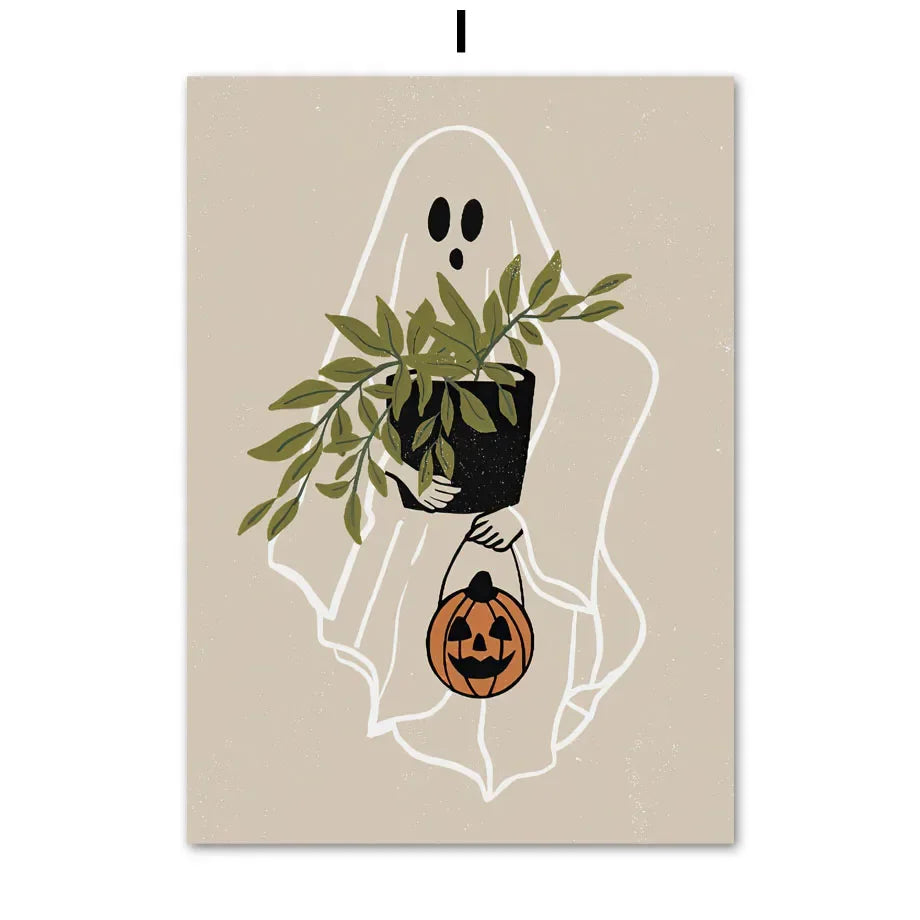 Fall Halloween Skull & Plant Canvas Wall Art Prints