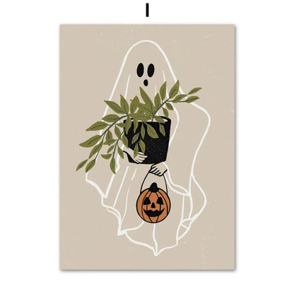 Fall Halloween Skull & Plant Canvas Wall Art Prints