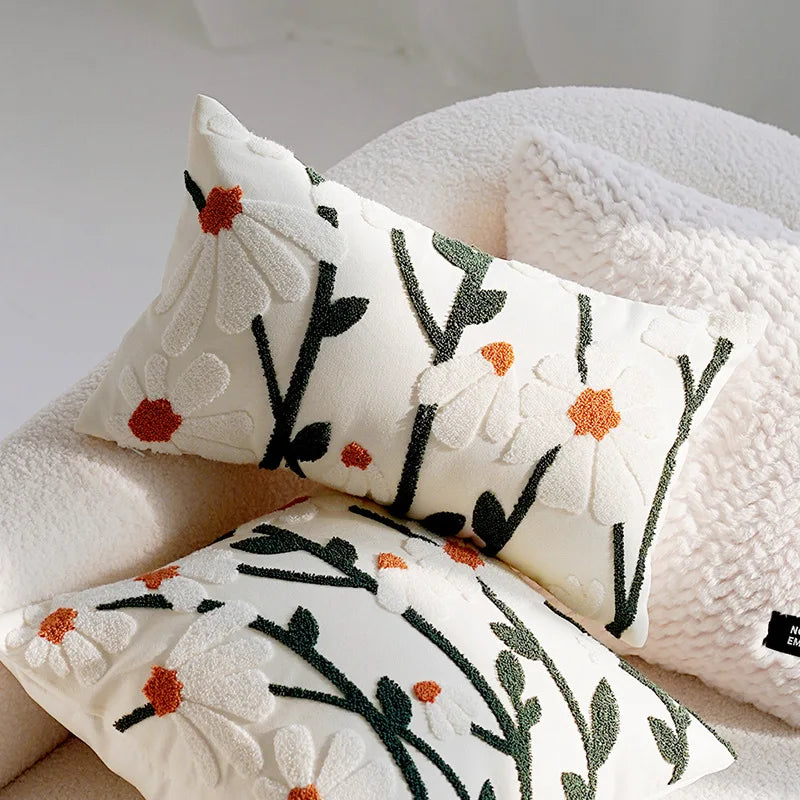 Embroidered Flower Throw Pillow Covers – Boho Cotton Cushion Covers for Bed, Sofa & Home Decor Housewarming Gift for Boho Lover 
