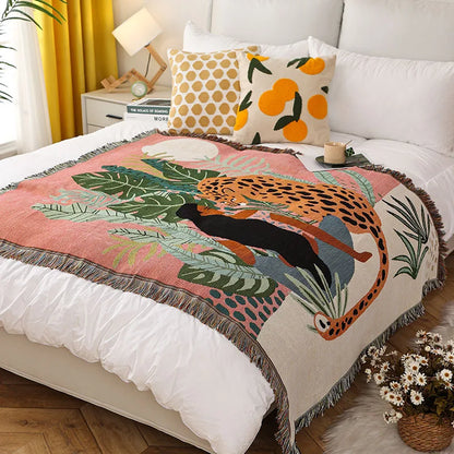 Boho Tassel Throw Blanket Girl and Cheetah
