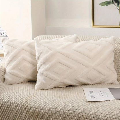 🧸 Boho Faux Wool Geometric Pillow Covers – Soft Plush Fleece Cushion Cases for Cozy Home Decor | Multiple Sizes