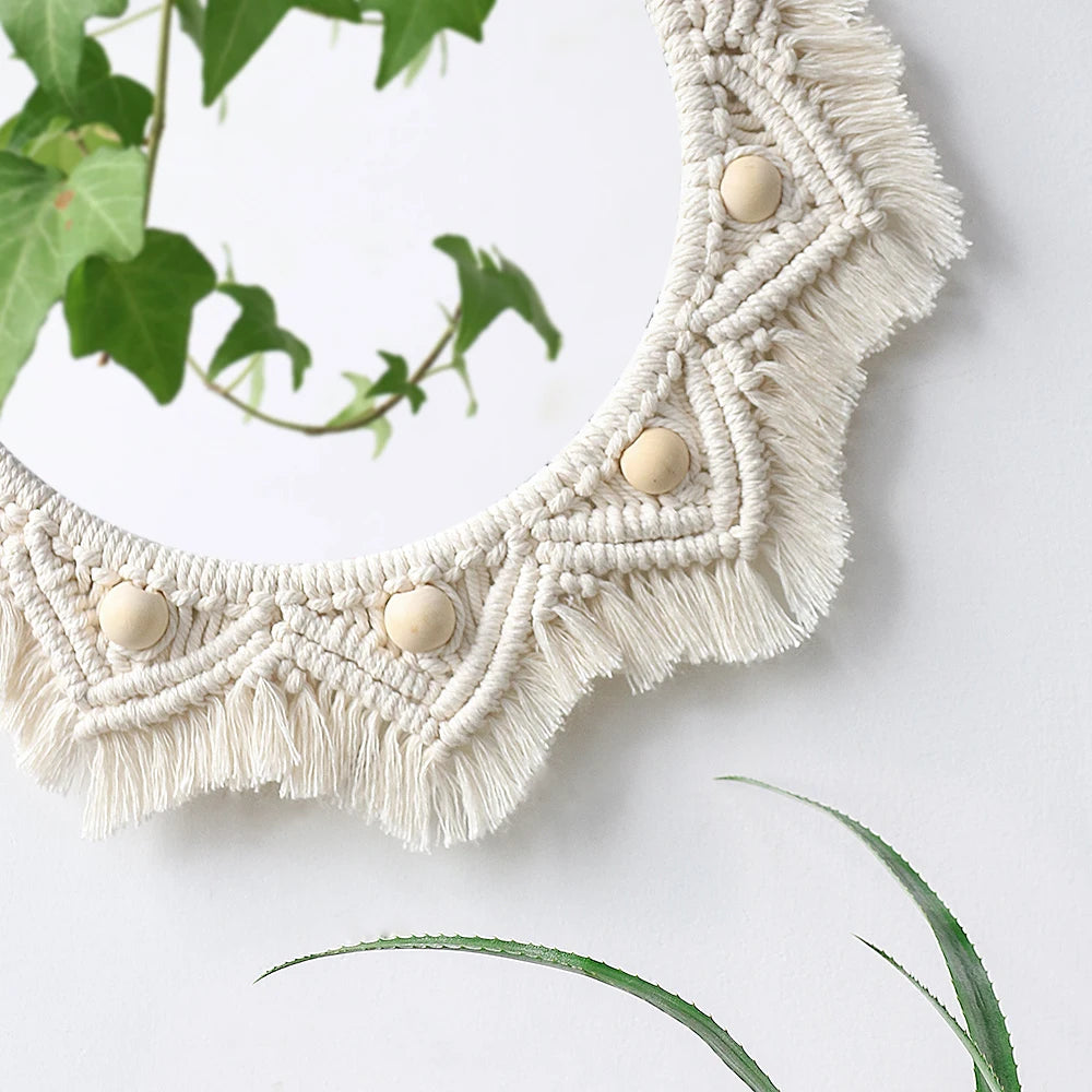 Wall Circle Mirror Macrame Boho Home Decor Mirrors for Bedroom Baby Room Decoration Nursery Sun Star Shaped