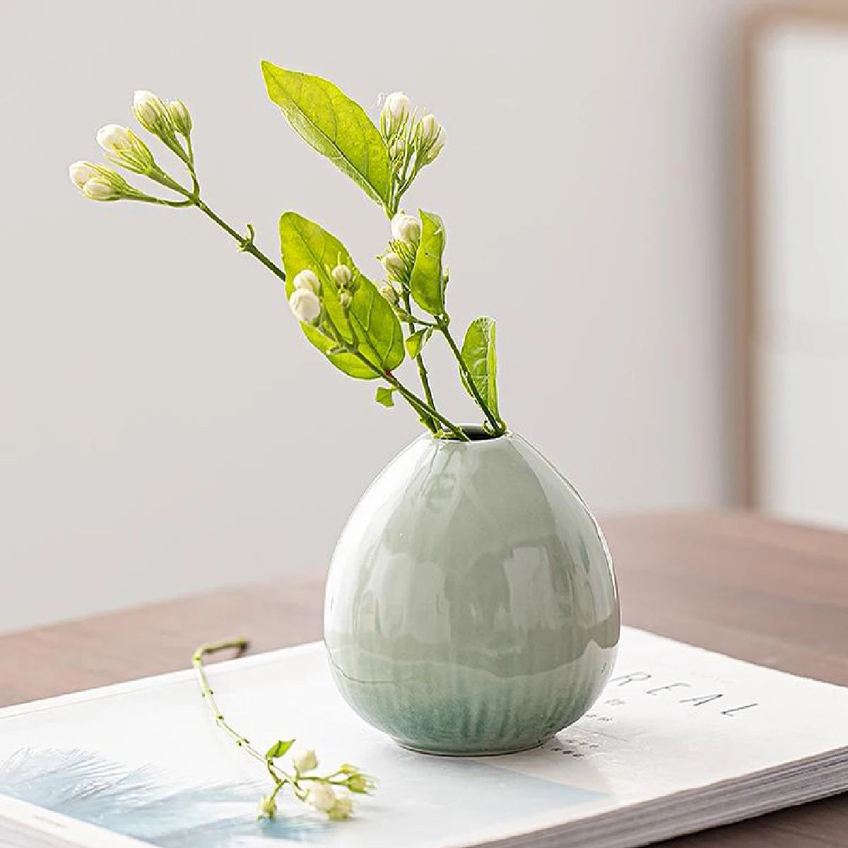 simple ceramic vase teal decoration, living room home dining table decor, hydroponic plant small vase boho home decor