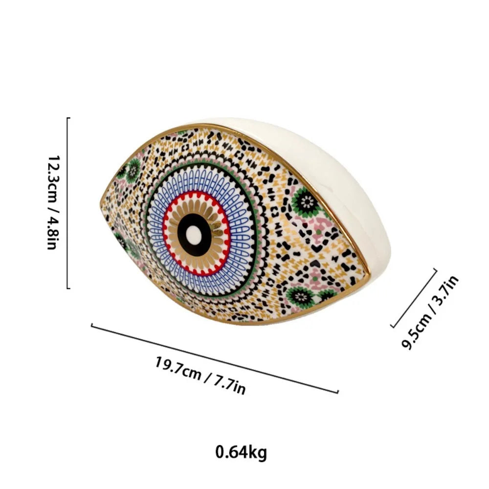 Moroccan Turkish blue evil eye ceramic figurine, unique bohemian home decor accent perfect for eclectic and boho home styles, adds soulful vibes and a cozy touch to any room, great for gifting as a boho home decor gift or housewarming present.