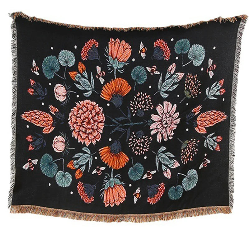 Boho Tassel Throw Blanket – Floral Lotus