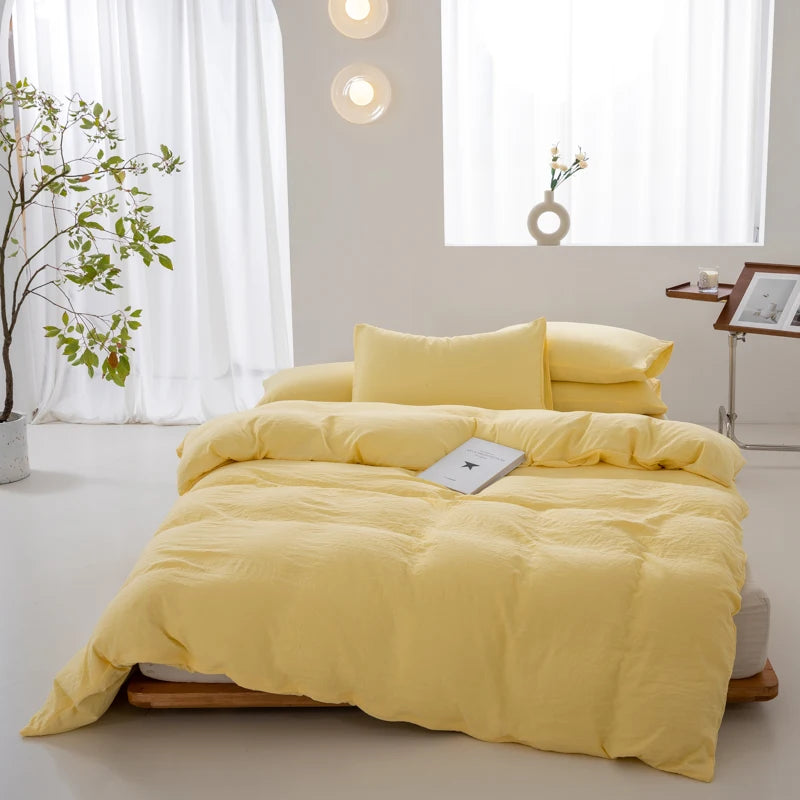 Yellow Boho Minimalist Washed Cotton Duvet Cover – Soft, Breathable & Cozy Quilt Cover for Home 