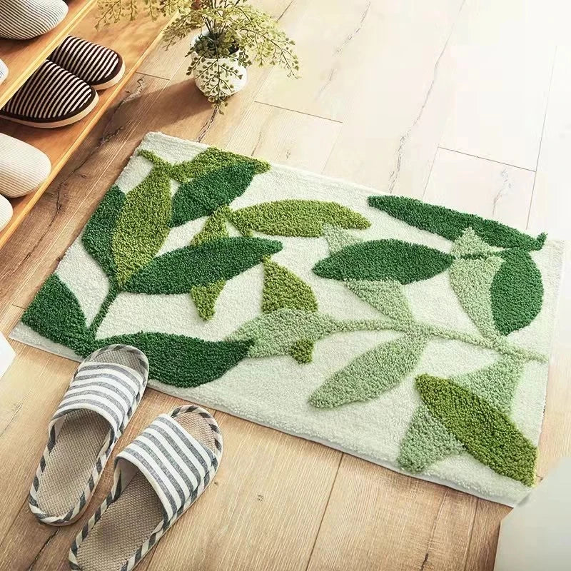 Soft Leaf Print Bath Mat – Non-Slip & Quick-Drying Absorbent Bathroom Rug