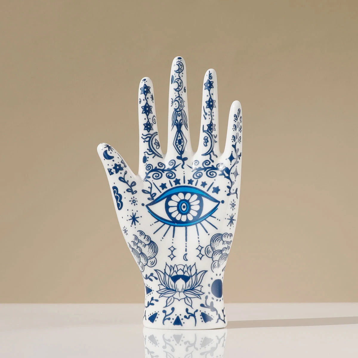 Ceramic Evil Eye Hand Jewelry Holder – Boho Display Stand for Rings, Bracelets & Necklaces