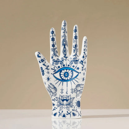 Ceramic Evil Eye Hand Jewelry Holder – Boho Display Stand for Rings, Bracelets & Necklaces