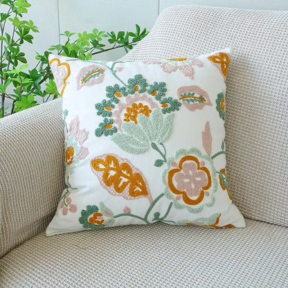 Embroidered Flower Throw Pillow Covers – Boho Cotton Cushion Covers for Bed, Sofa & Home Decor Housewarming Gift for Boho Lover 