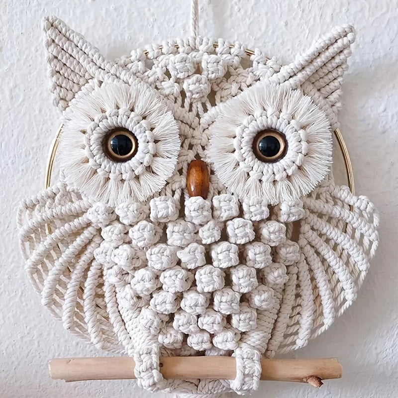 Boho Owl Macrame Wall Hanging – Cotton Woven Tapestry for Boho Home Decor | Handmade Owl Wall Art