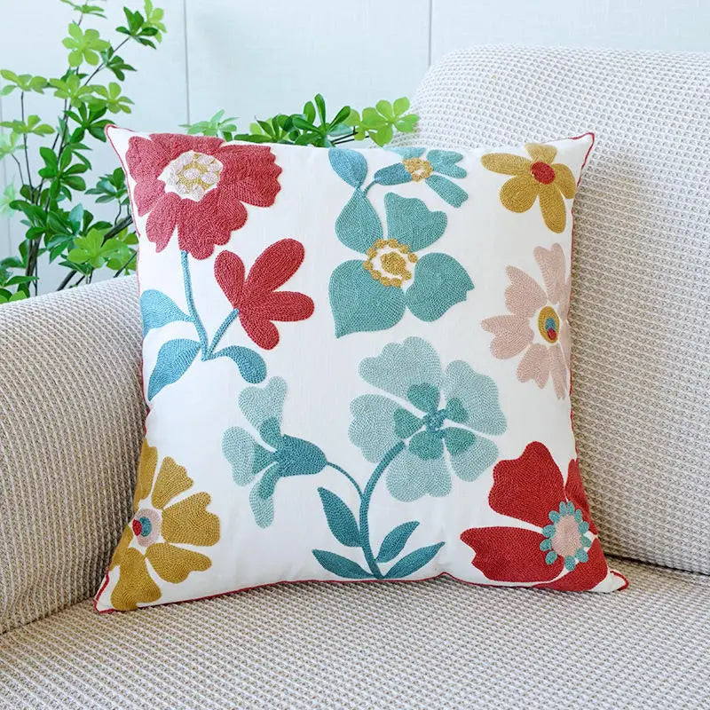 Embroidered Floral Decorative Pillowcase – Flower Boho Home Decor