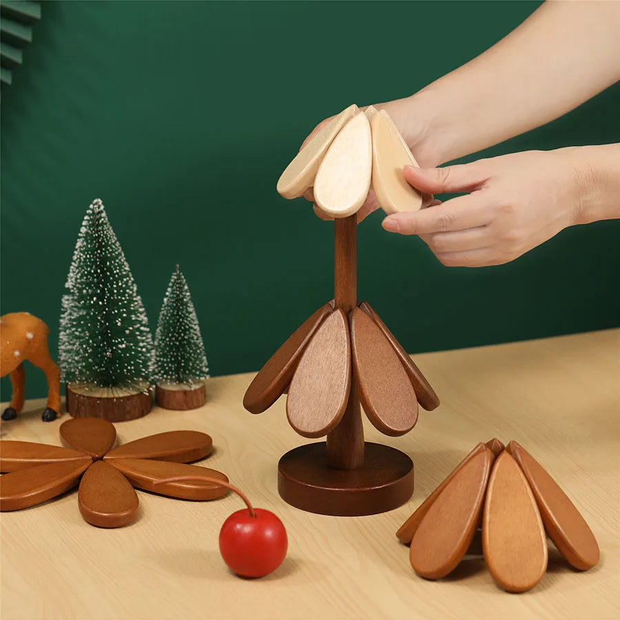 Tree Wooden Trivet Mats – Foldable Heat-Resistant Coasters