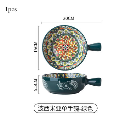 Bohemian Ceramic Single Handle Bowl – Artistic Bowl for Soups, Noodles & More