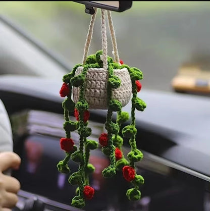 Handmade Crochet Succulent Car Hanging