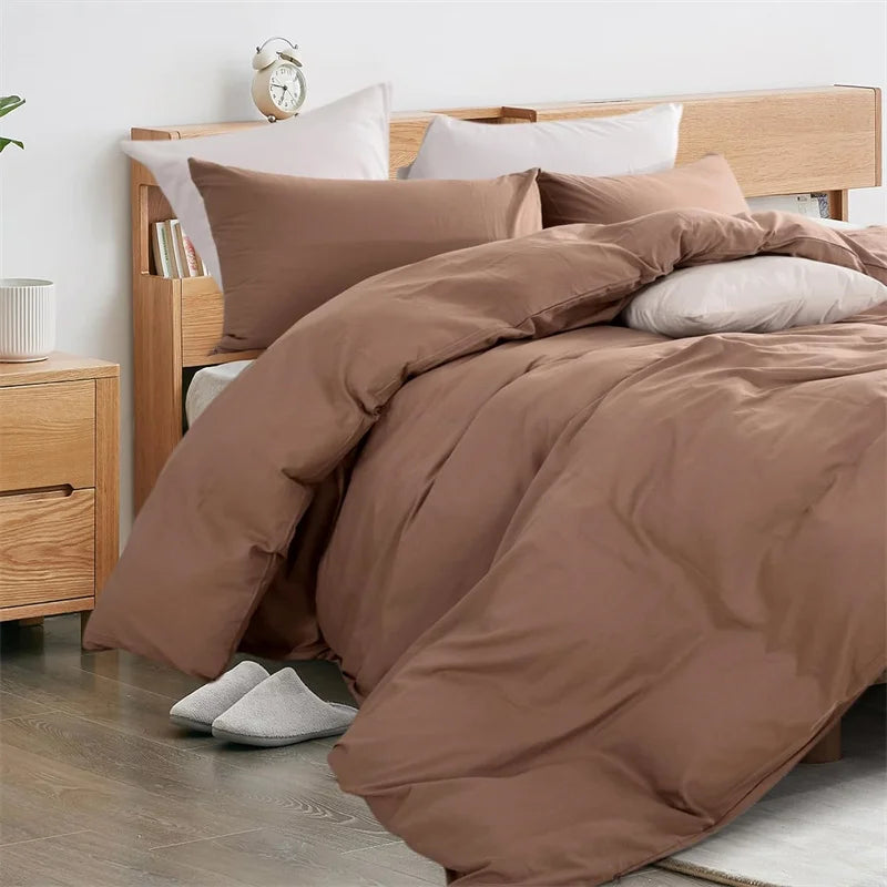 Brown Boho Minimalist Washed Cotton Duvet Cover – Soft, Breathable & Cozy Quilt Cover for Home 