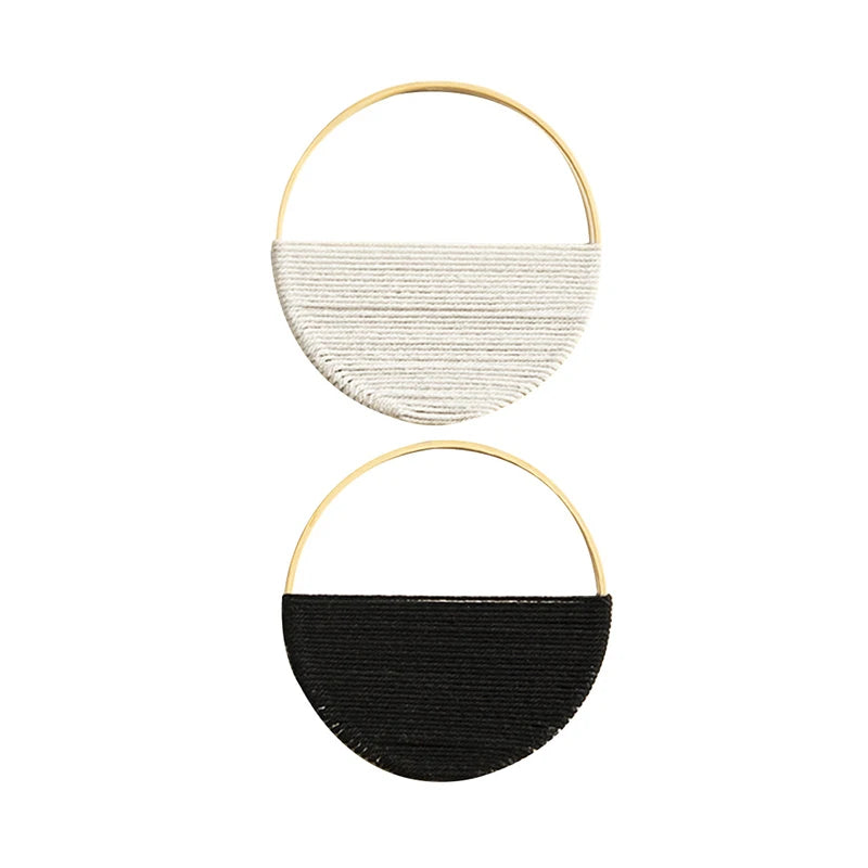 2Pcs Hand Woven Bohemian Wall Hanging Circular Wooden Cotton Rope Wall Decor Art Chic Bedroom Living Room Tapestries