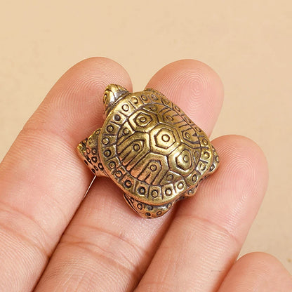 1Pc Antique Looking Solid Brass Turtle Ornament Animal Sculpture Home Office Desk Decorative Home Decor Boho