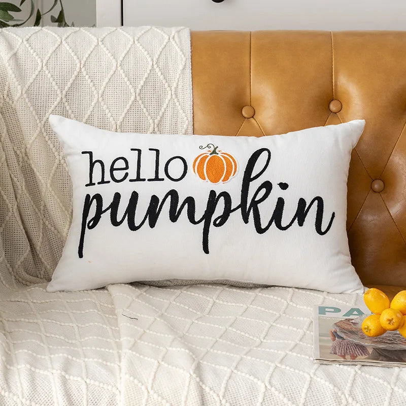 Embroidered Halloween Pumpkin Pillow Cover – Autumn Cushion for Sofa, Office & Home Decor