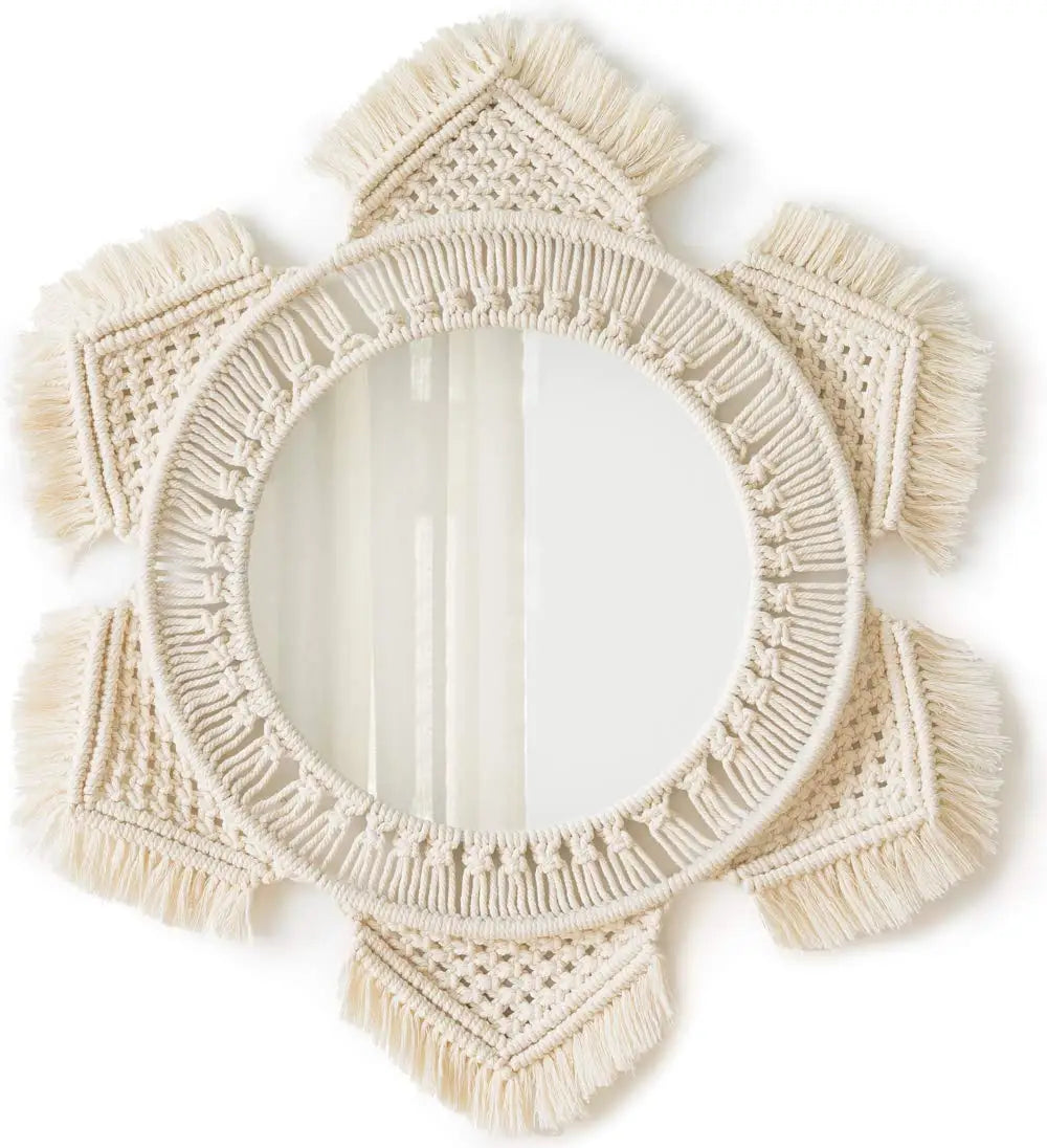 Wall Circle Mirror Macrame Boho Home Decor Mirrors for Bedroom Baby Room Decoration Nursery Sun Star Shaped