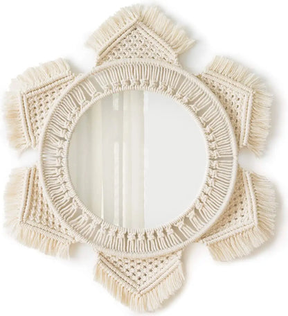 Wall Circle Mirror Macrame Boho Home Decor Mirrors for Bedroom Baby Room Decoration Nursery Sun Star Shaped