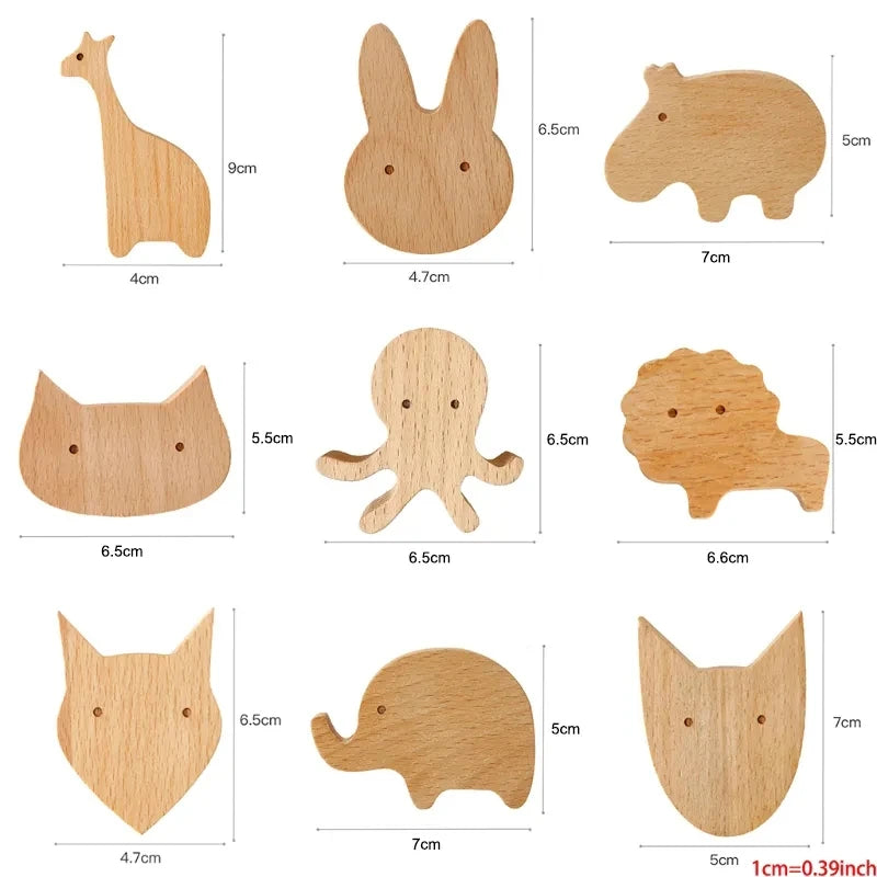 Cute Wooden Animal Wood Wall Hook – Beech Wood Decorative Hanger for Kids Rooms, Entryways, Kitchens & More (1pc)  Giraffee Rabbit Hippo Cat Octopus Lion Cat Dog Elephant Dog