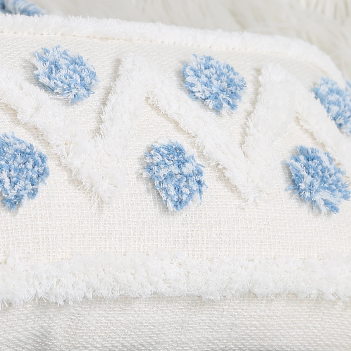 Blue Geometric Tufted Pillow Cover with Tassels – Boho Home Decor Housewarming Gift Accent for Couch, Bed & Living Room