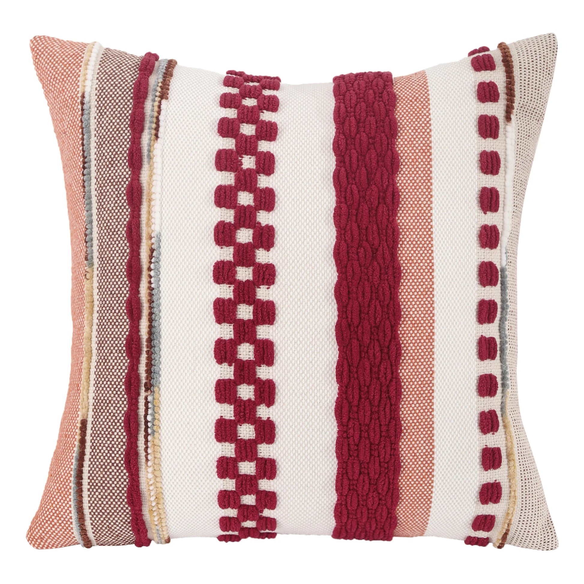 Boho Striped Chenille Throw Pillow Cover – Decorative Square Cushion for Cozy Home Accents