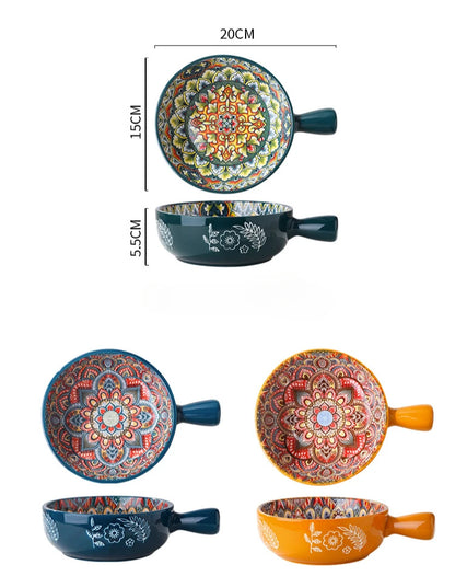 Bohemian Ceramic Single Handle Bowl – Artistic Bowl for Soups, Noodles & More