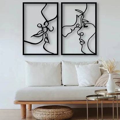 Woman Face Body Outline Kiss Silhouette Iron Wall Hanging Decor Abstract Line Ornament Beautiful Art for Living Room Bedroom Home Artwork Decor