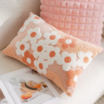 Embroidered Flower Throw Pillow Covers – Boho Cotton Cushion Covers for Bed, Sofa & Home Decor Housewarming Gift for Boho Lover 