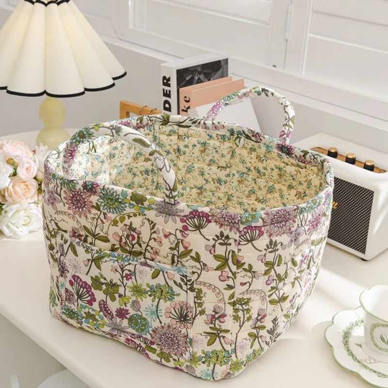 boho home decor, floral fabric storage basket, large laundry hamper, foldable storage bin, fabric organizer basket, boho floral hamper, home organization basket, decorative laundry bin, eco-friendly laundry hamper, housewarming gift