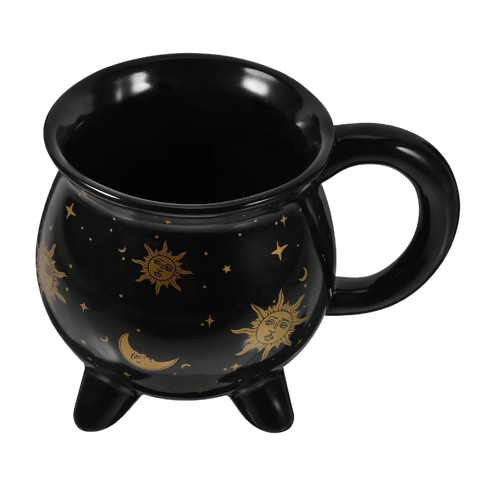 Black mug with celestial designs on a white background boho home decor, witch coffee mug, ceramic cauldron cup, black witch mug, Halloween kitchen decor, spooky housewarming gift, gothic home, potion mug, witchy drinkware, holiday mug for her, cozy boho kitchen accessories