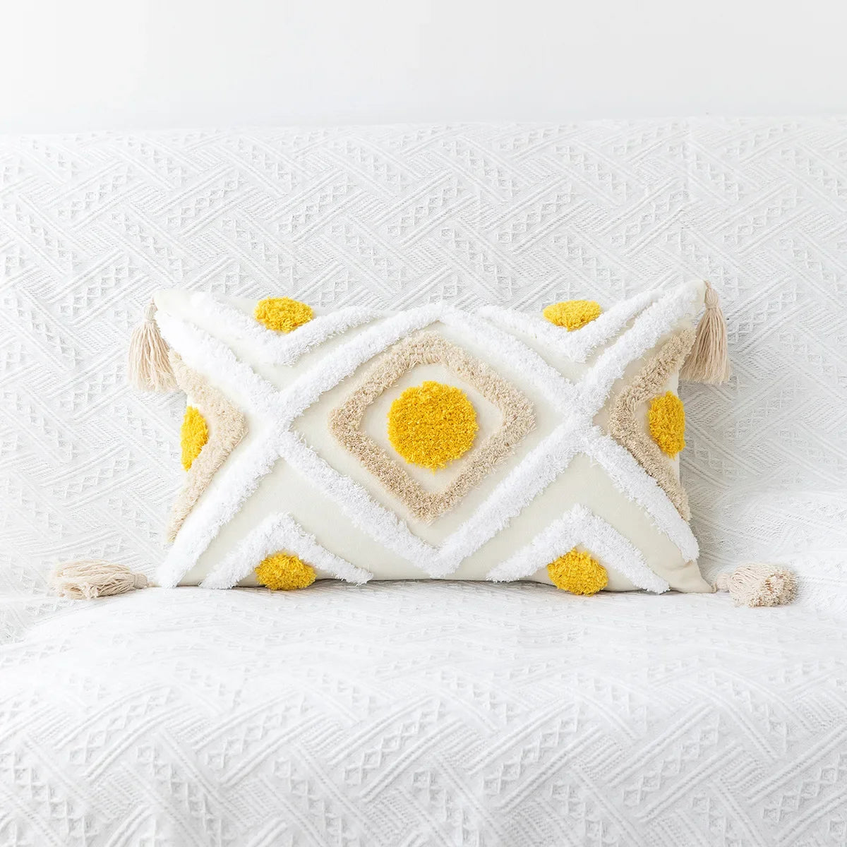 Boho Geometric Tufted Cushion Cover – Textured Decorative Throw Pillow