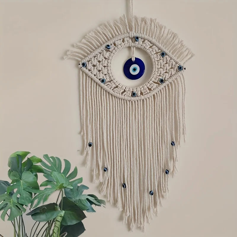 Evil Eye Macrame Wall Hanging – Handmade Boho Home Decor Tapestry