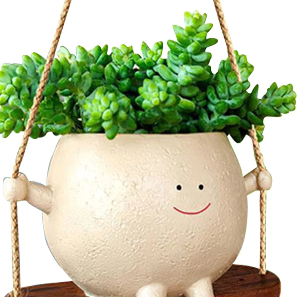 Swing Flower Container Cartoon Flowerpot Creative Wall Hanging Head Planter Pot Smiling Home Decor Garden Patio Accessories