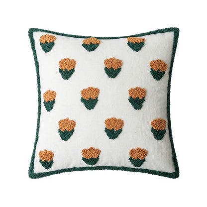 Embroidered Flower Throw Pillow Covers – Boho Cotton Cushion Covers for Bed, Sofa & Home Decor Housewarming Gift for Boho Lover 