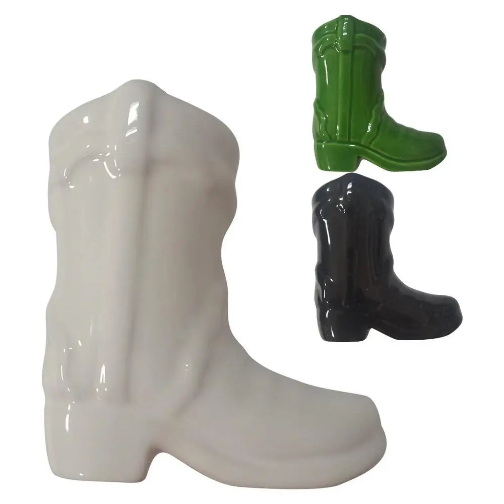Ceramic Match Holder With Striker Cowboy Boot Shaped Boho Style Jar Fireplace Home Decor Container