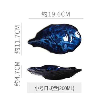 Japanese Kiln-Glazed Ceramic Oyster Dish – Irregular Shell-Shaped Plate for Dips, Dessert & Appetizers