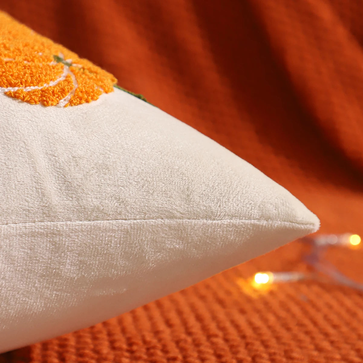 Halloween Pumpkin & Ghost Embroidered Velvet Pillow Cover – Festive Throw Cushion for Sofa, Bed & Home Decor