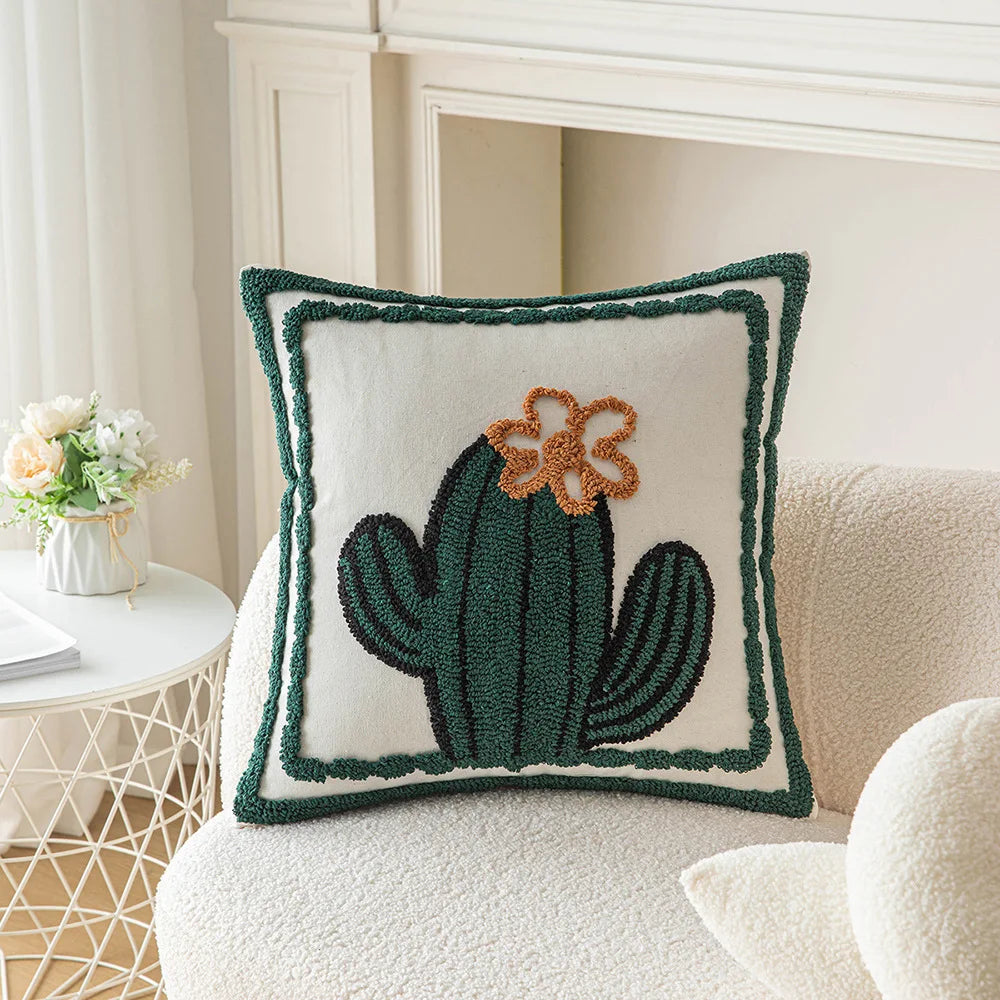 Embroidered Flower Throw Pillow Covers – Boho Cotton Cushion Covers for Bed, Sofa & Home Decor Housewarming Gift for Boho Lover 