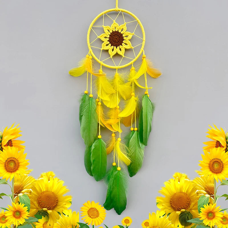 Sunflower Crochet Dreamcatcher – Handmade Boho Wall Hanging for Bright & Cheerful Spaces