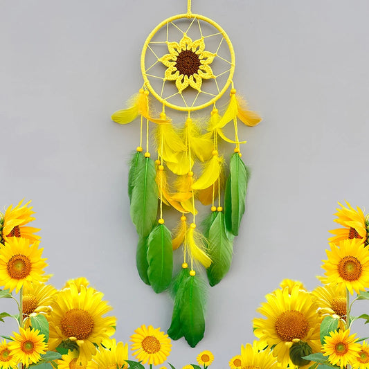 Sunflower Crochet Dreamcatcher – Handmade Boho Wall Hanging for Bright & Cheerful Spaces