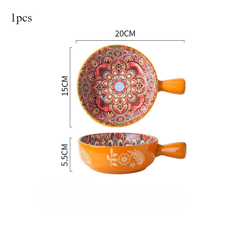 Bohemian Ceramic Single Handle Bowl – Artistic Bowl for Soups, Noodles & More